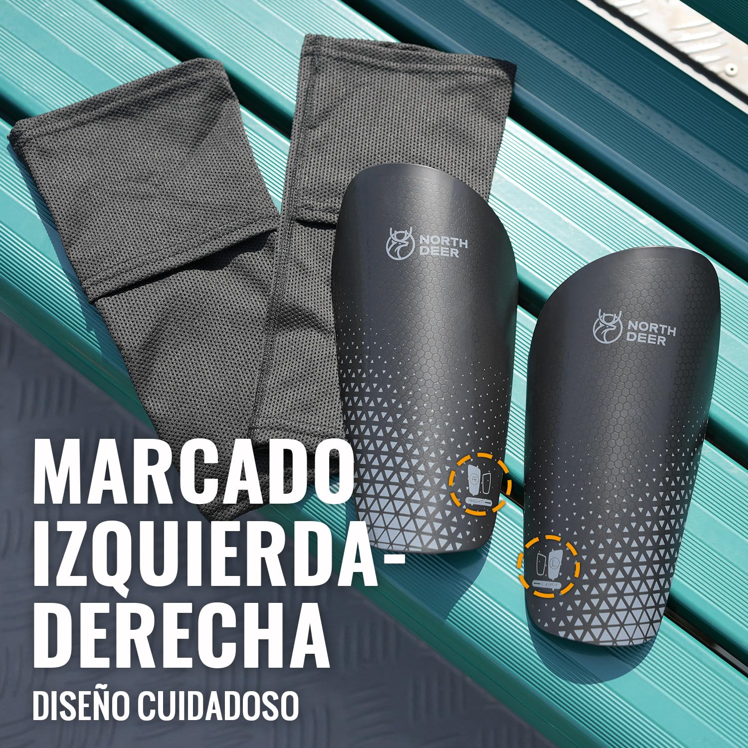 Northdeer Espinilleras Infantiles para Hombre, Incluye Medias con Bolsillo optimizado – Espinilleras de fútbol para Introducir