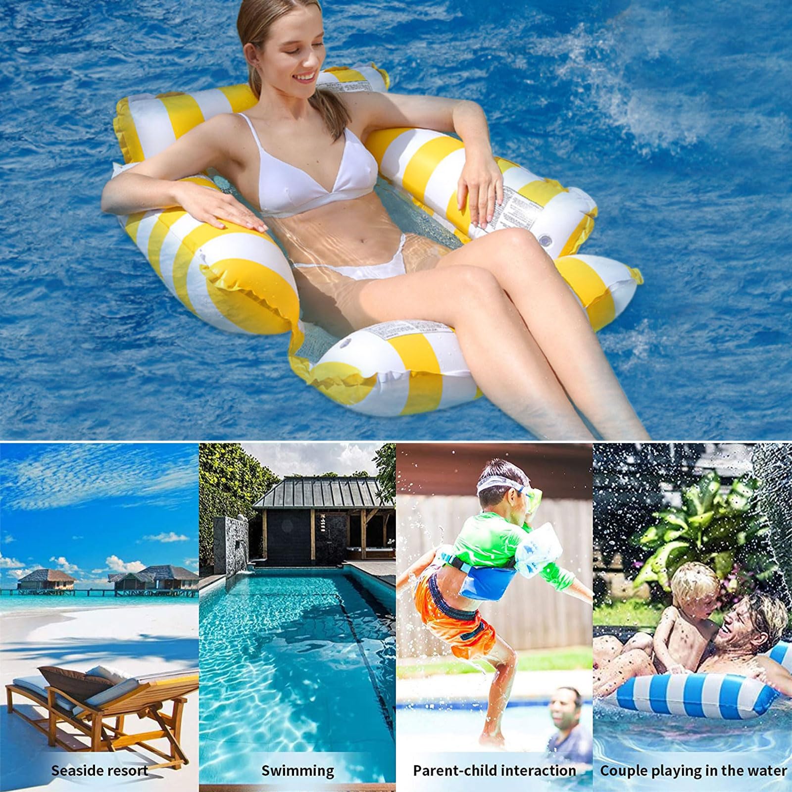 Hamaca De Agua Inflable 4 En 1 – Cama Flotante De 120x123 Cm Para Piscina Y Playa, Para Adultos +15 Años