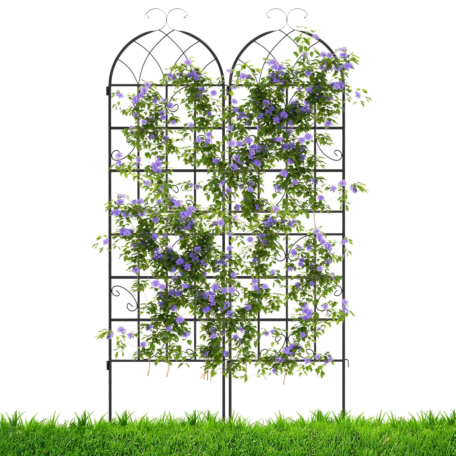 HOMASIS Traliccio per Rampicanti di 2 Pezzi, Pannelli Decorativi per Recinzione da Giardino in Metallo, Graticcio per Piante Rampicanti, Grigliato Divisorio Decorativo, 50x180 cm, Nero