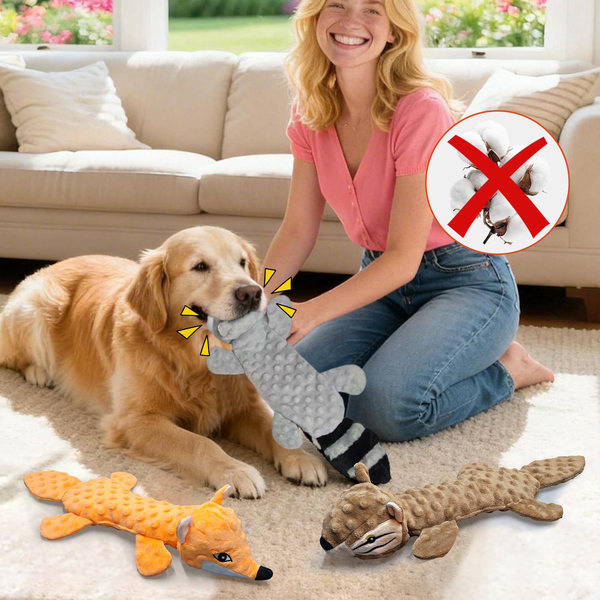 Quietschendes Hundespielzeug, keine Füllung, Plüsch-Hundespielzeug, um sie beschäftigt zu halten, knisterndes Kauspielzeug für große, mittelgroße und kleine Hunde, interaktives
