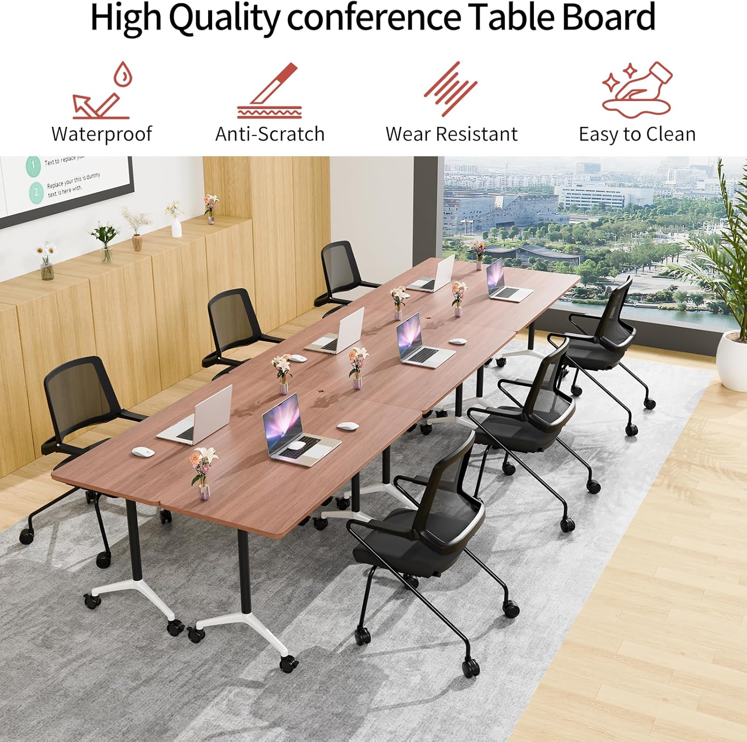 Folding Conference Table for 2-12 Person, Modern Mobile Foldable Conference Room Tables on Wheels, Modular Heavy-Duty Rectangular Seminar Training Table for Office (2, Walnut2, 70.8)