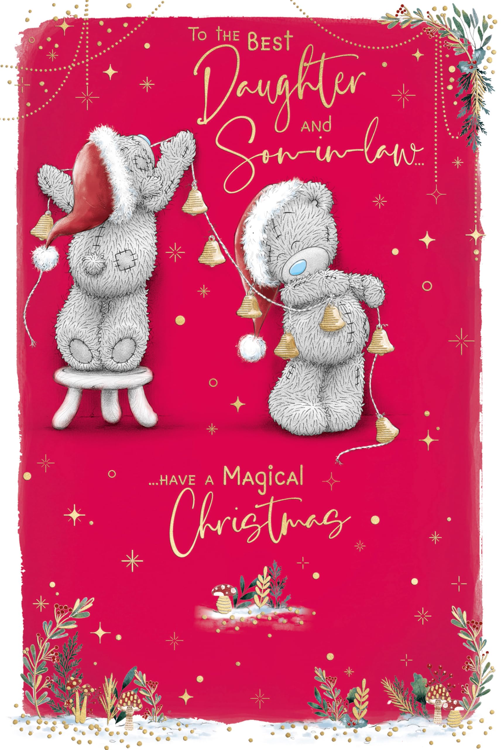 Me To You Tatty Teddy Daughter and Son-in-Law Luxury Christmas Card, Tatty Teddy Bears With Bell Garland 6x9ins - Official Collection