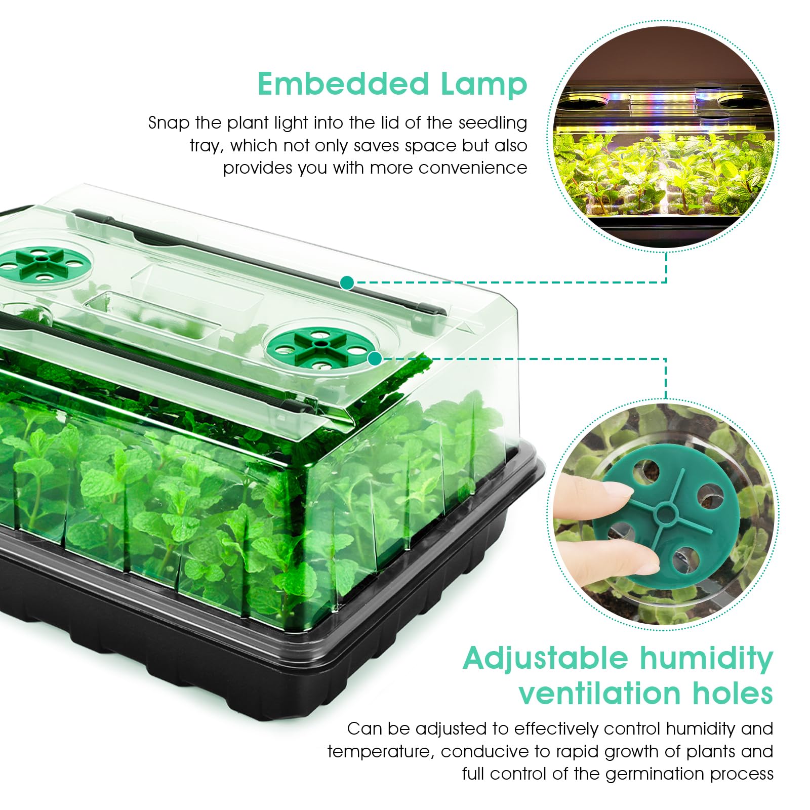 Bandeja de inicio de semillas con luz de crecimiento, kit de inicio de semillas de 96 celdas, bandejas de inicio de plántulas con cúpulas de humedad, temporizador automático, bandejas de