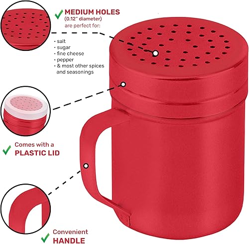 Miniatura 16 de CUSINIUM Salero de metal y pimienta, con asa, condimentos y especias con agujeros y tapas, 10 onzas, 2 piezas, estilo: mediano plateado,Negro