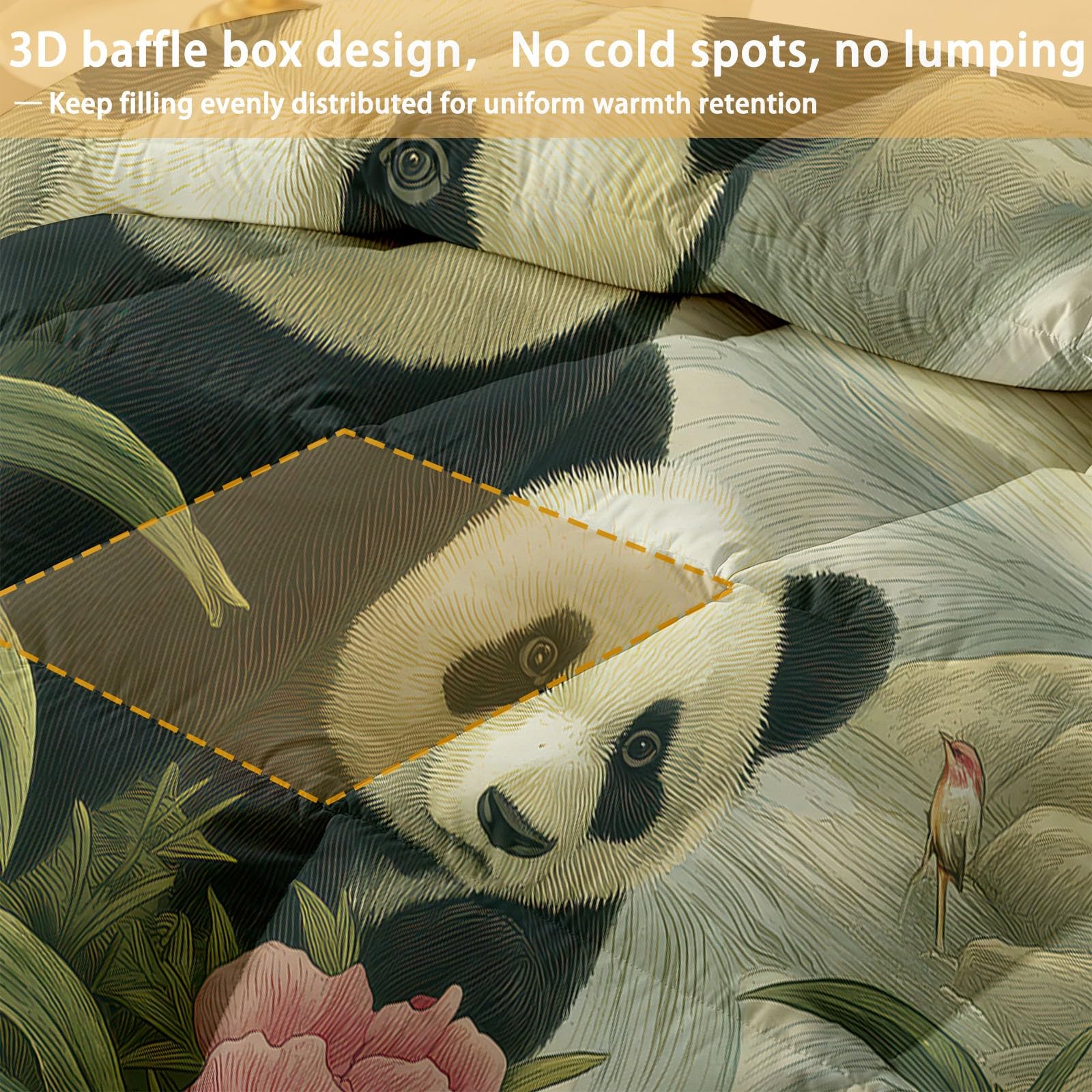 Edredón sin funda de edredón de 200 x 200 cm, edredón de verano con funda de almohada de 80 x 80 cm, diseño de panda y bosque de bambú verde esmeralda, juego de cama para habitación infantil, animales