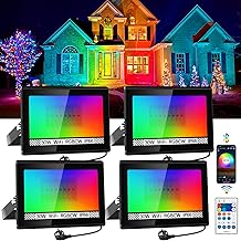 4 Pieces RGB LED Outdoor Spotlight 30W Color Spot Light with Bluetooth App and Remote Control, Waterproof IP66 Outdoor LED Color Changing Light for Party, Gardens, Patios,