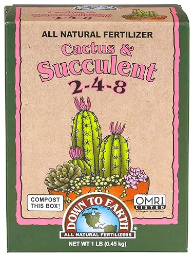 Down to Earth - Mini caja de fertilizante natural de cactus y suculentas 2-4-8, 1 libra