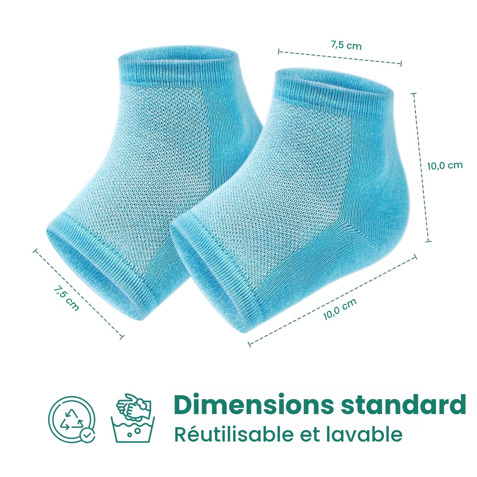 Welnove Lot de 2 paires de chaussettes hydratantes à talon Extrait d'aloe vera Doublure en gel pour pieds secs Traitement de réparation du talon fissuré