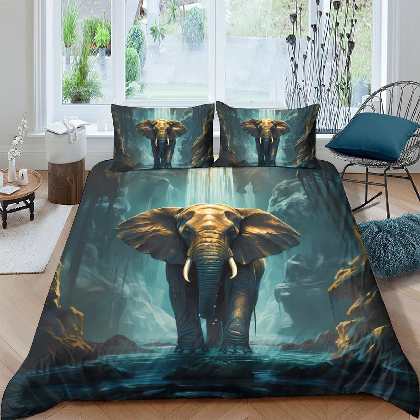 Ctjqhvkz Style-3 3D Printed Majestic Elephant Fitted Sheet Microfiber Soft Slip-Resistant Jungle Bed Cover For Bedroom Dorm Mattress Décor Single（135X200cm）