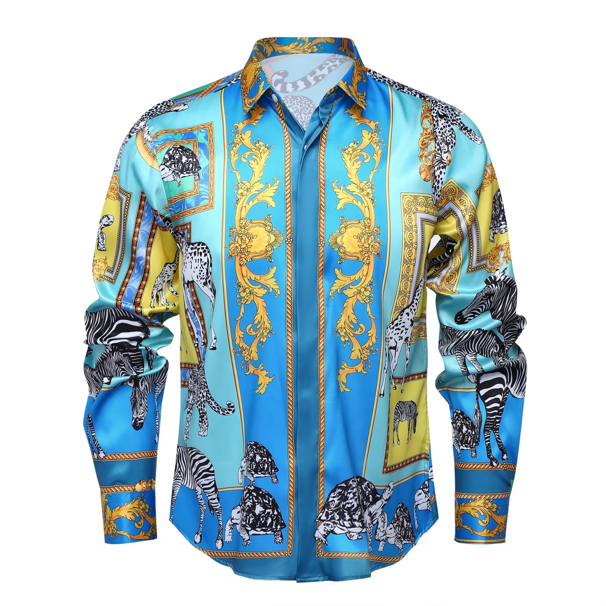 Men Gold Satin Button-Down Shirt
