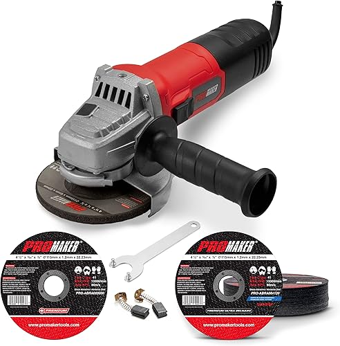 PROMAKER Amoladora angular de 6.5 amperios 4-12 pulgadas con una muela, herramienta de amoladora eléctrica con dos (2) cepillos de carbono