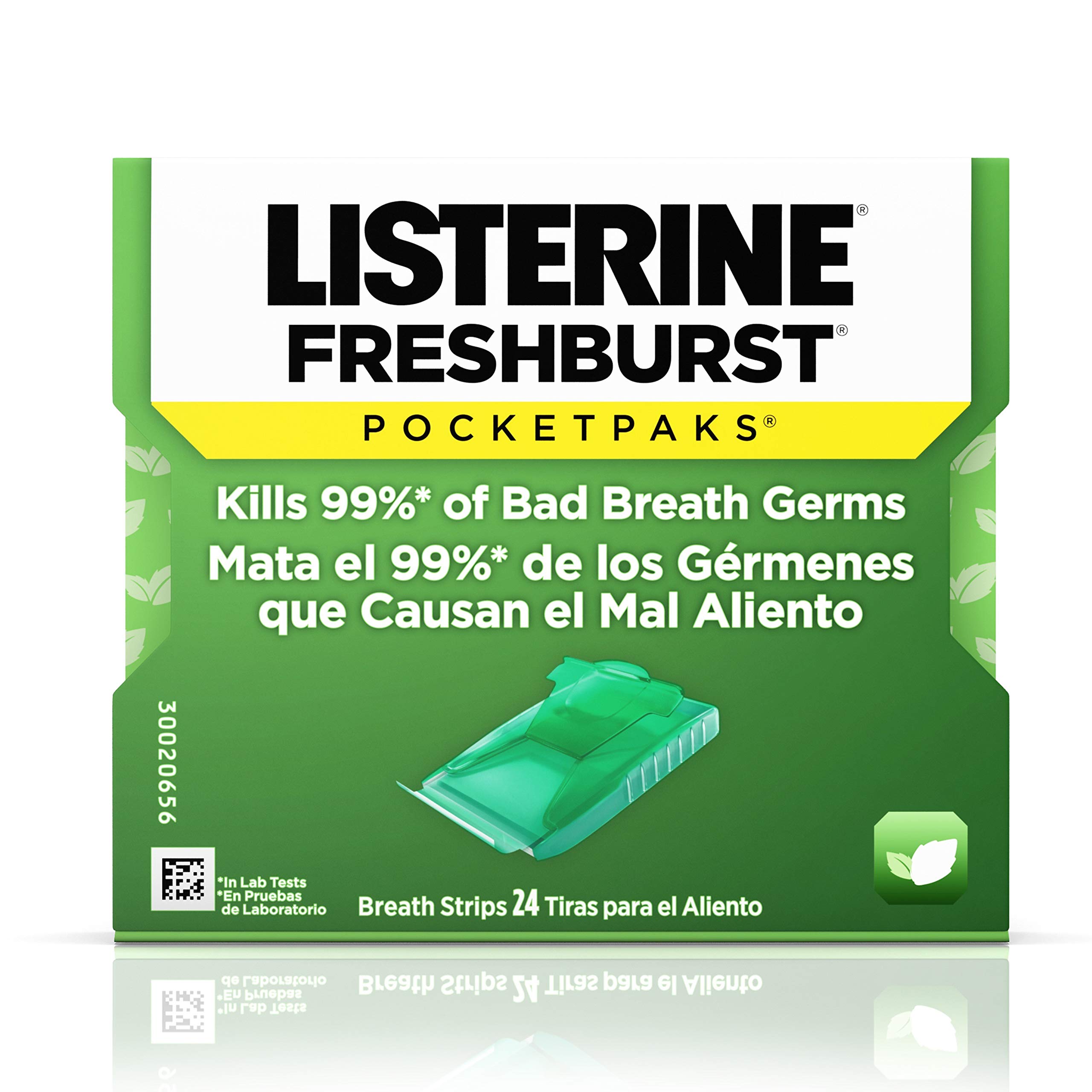 Listerine Freshburst Pocketpaks Portable Breath Strips, Dissolving Breath Freshener Strips Kill 99% of Germs that Cause Bad Breath, Portable for On-the-Go, Minty Flavor, 12 x 24-strips