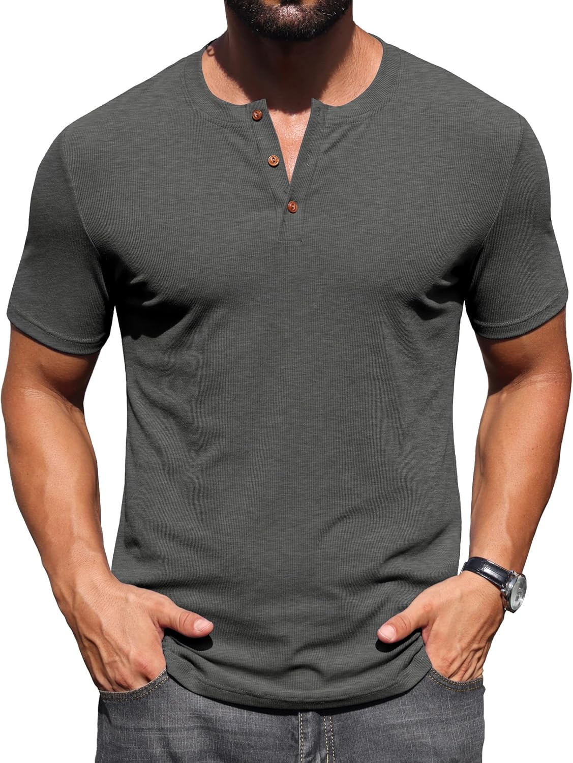 Sailwind Mens Muscle Henley Shirts Lightweight Workout T-Shirt Gym Tee Athletic Short Sleeve with Button - Image 6