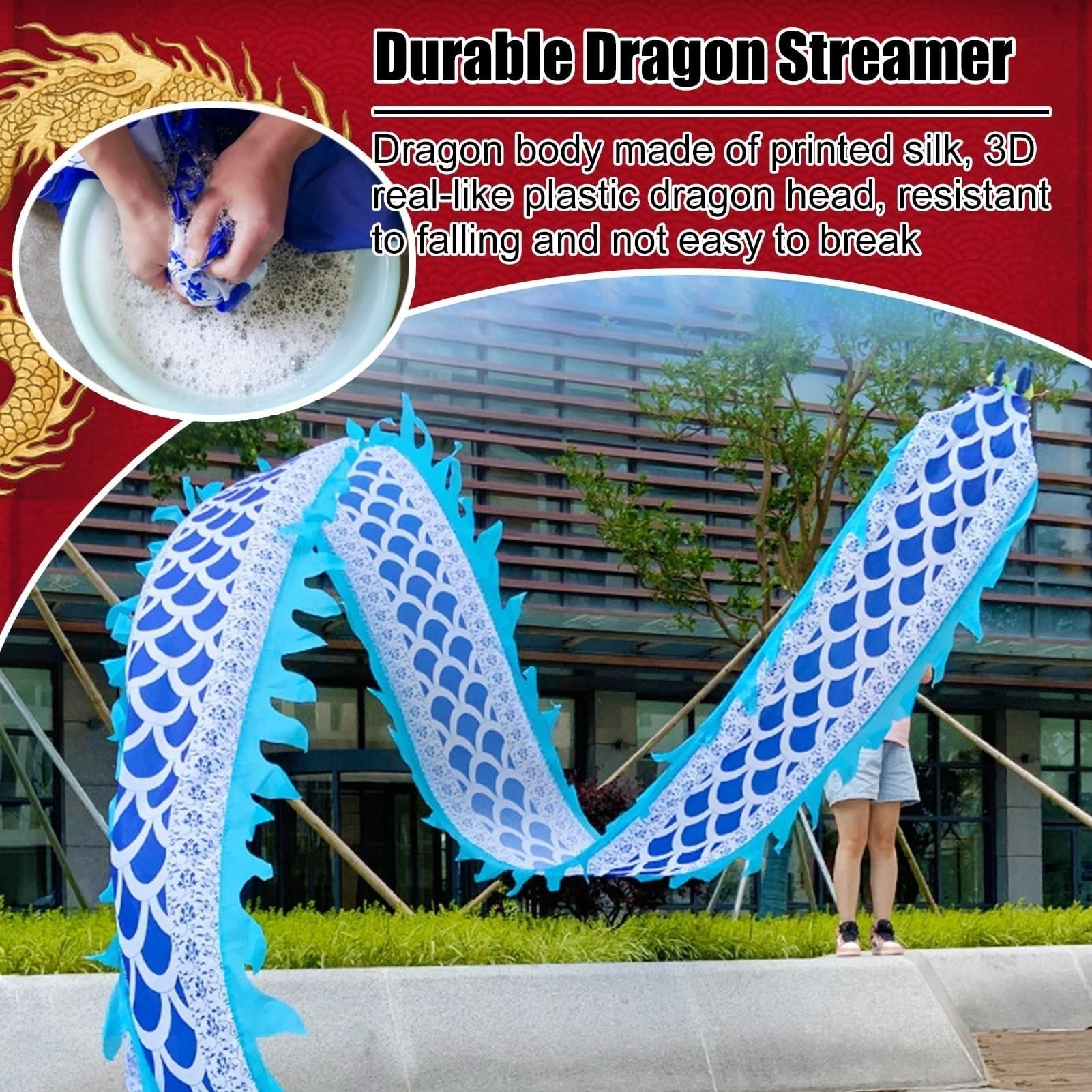 Duży Tańczący Smok Dragon Poi,wstążka Tańczącego Smoka Niebieską Łuską | Przyciągający Wzrok Streamer Ze Smoczą Wstążką 3D, Zestaw Shake Poi, Fitness Do Rzucania Na Świeżym Powietrzu(8M)