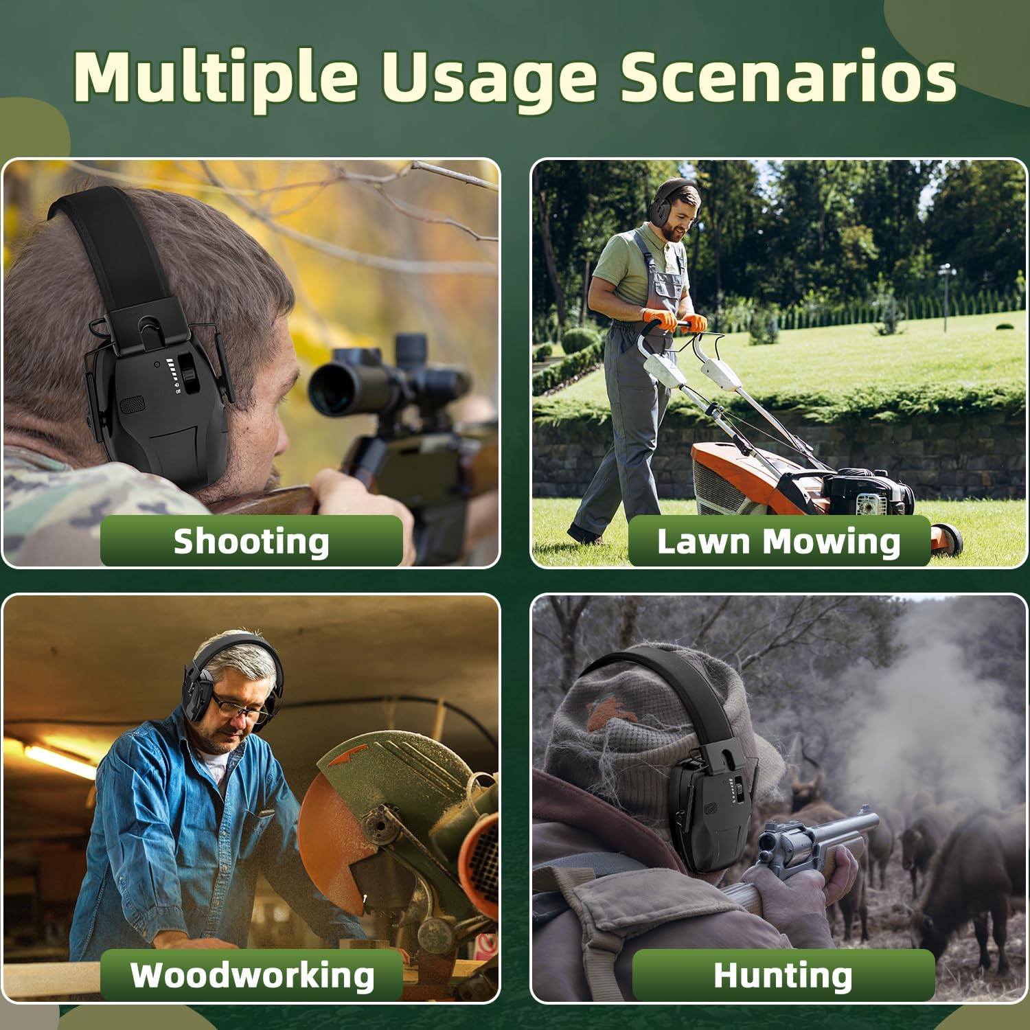 Rechargeable Shooting Protection Earmuffs with 4X Sound Amplification, Automatic Noise Cancelling Headphones Electronic Ear Muffs Music Volume Adjustable Folding for Hunting Racing Mowing - Image 7