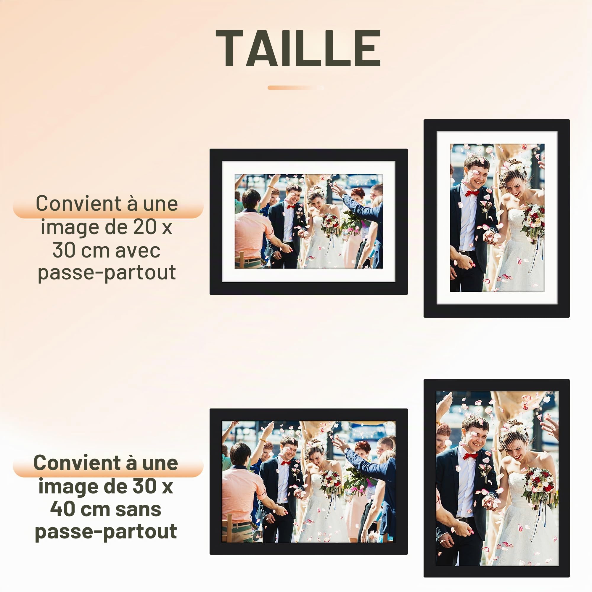 Lot de 4 cadre 30 x 40 - cadre noir 30x40 - cadre photo 30x40 Avec plexiglas - Pour photos, images, posters (Noir, 30 x 40)