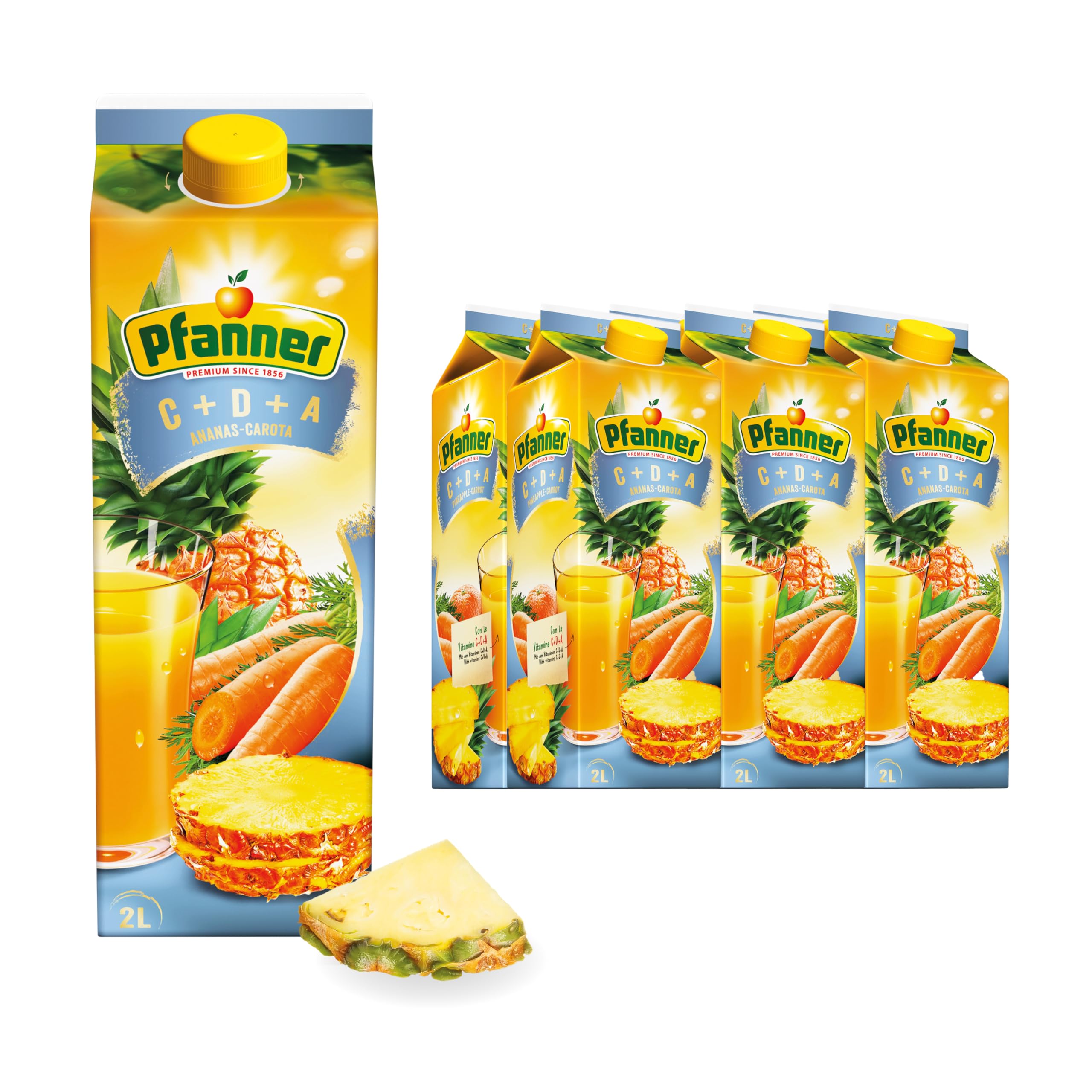 Pfanner C+D+A Ananas Karotte Mehrfruchtsaft im Vorratspack – Fruchtgetränk reich an Vitamin C, D und A (6 x 2 l)