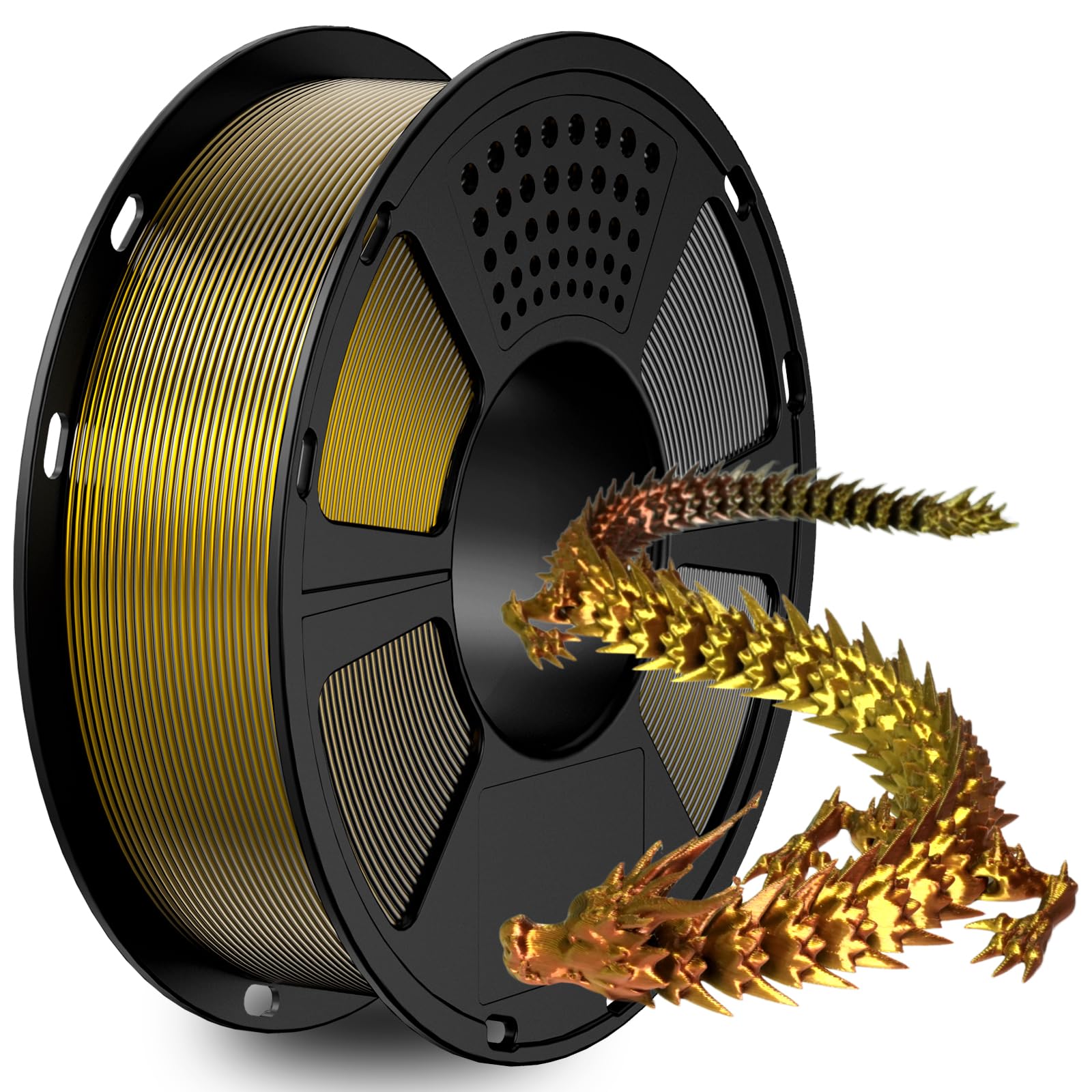 GIANTARM 3 Colors Silk PLA Filament 1.75mm (±0.03mm) 1kg 3D Printer Filament 1 Roll Vacuum Packed Shiny Tri-Color Changing Effect Gold+Silver+Copper