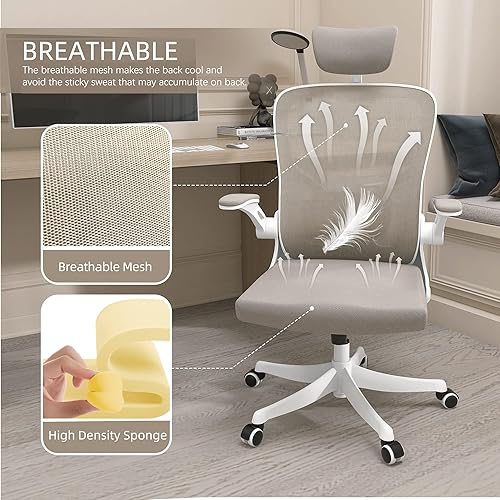Miniatura 6 de Monhey Office Chair Ergonomic Desk Chair with Lumbar Support&Headrest&Flip-up Arms Height Adjustable Rocking Swivel High Back Computer Chair Warm