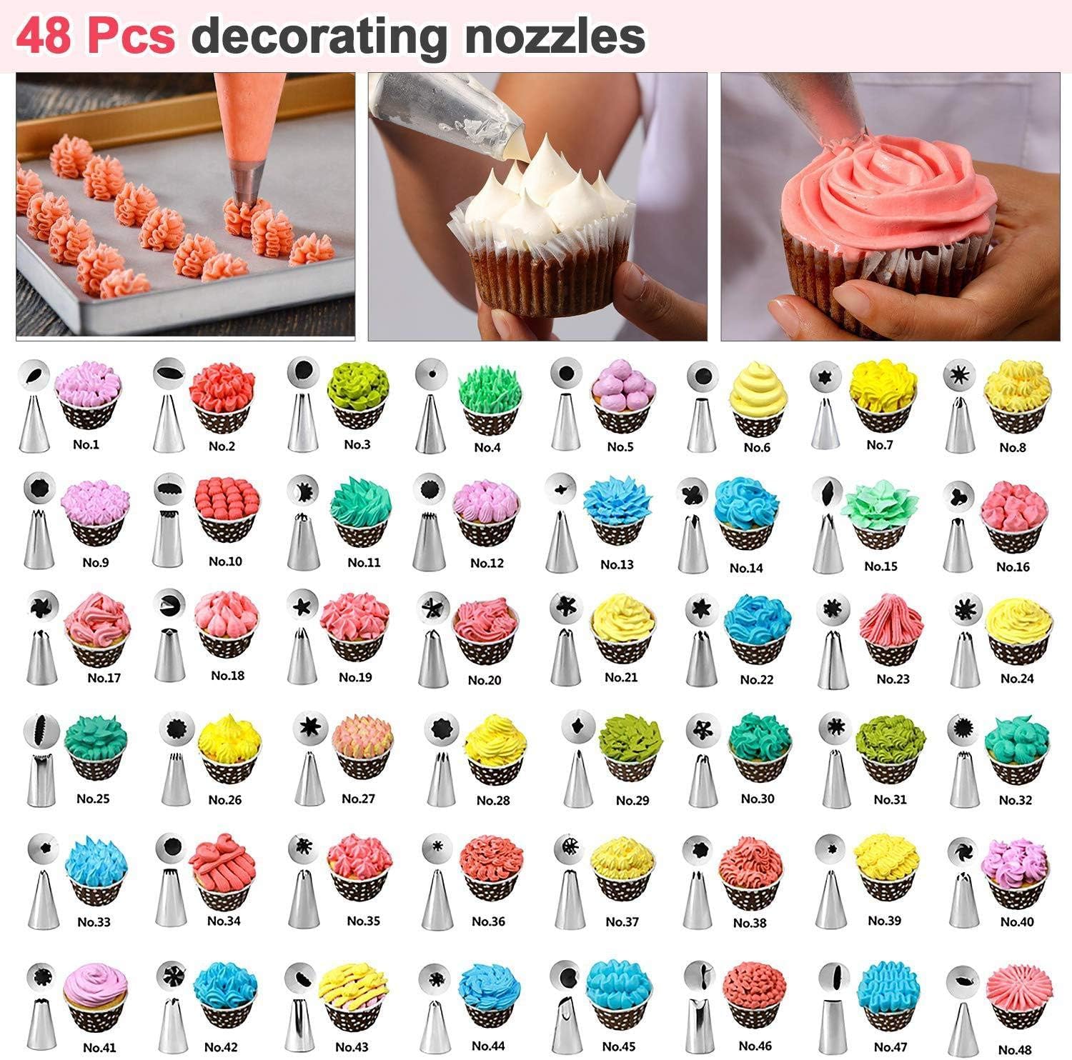 BKEKM Gebäcktülle, 24/48-teiliges Düsenset, Edelstahl-Spritztüllen, Gebäcktüllen-Set, Kuchen-Backwerkzeuge, Spritztüllen-Set