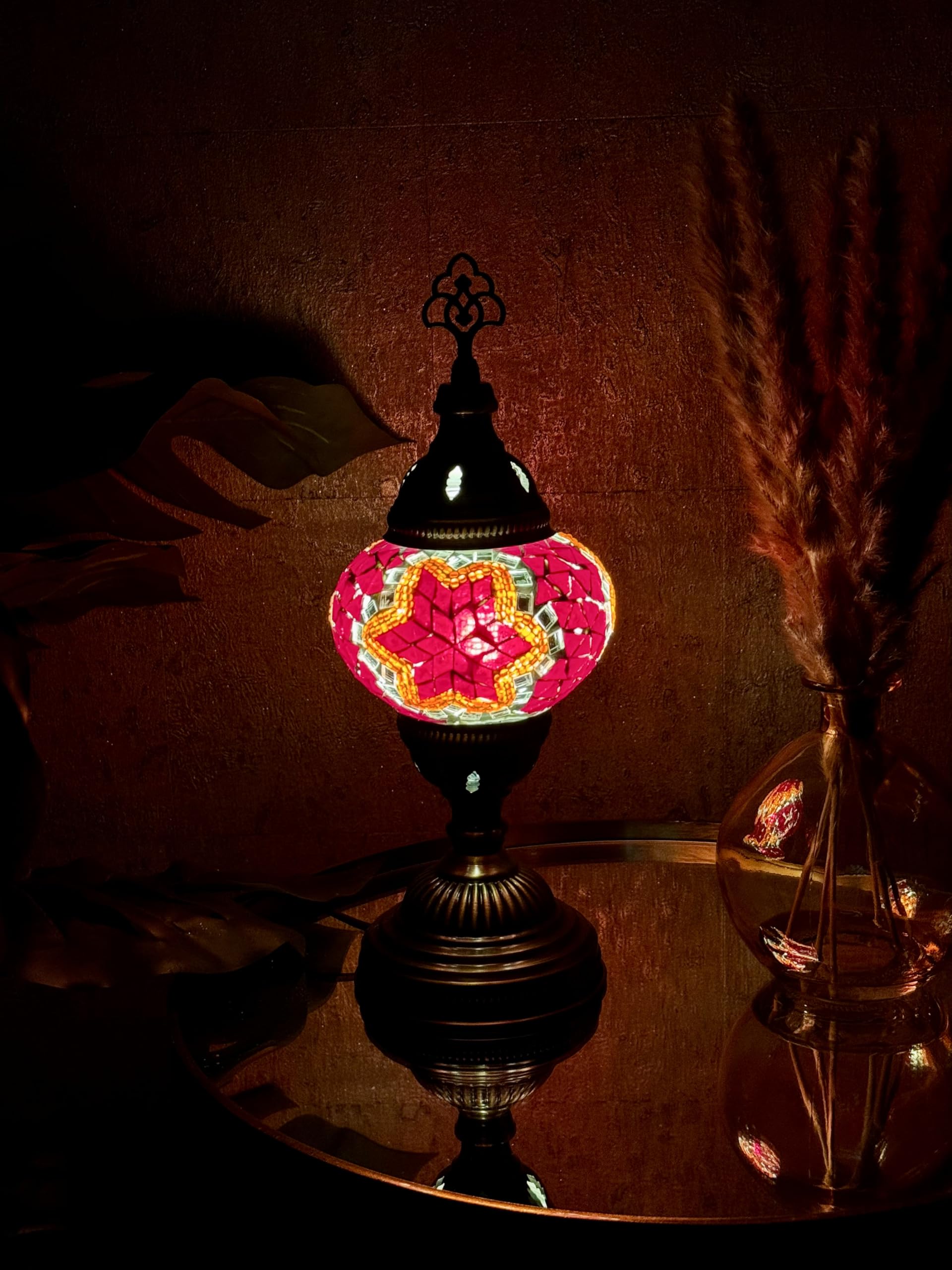 Lightza New Handmade Multi Color Turkish Moroccan Mosaic Table Lamp (Red 04) — image 1