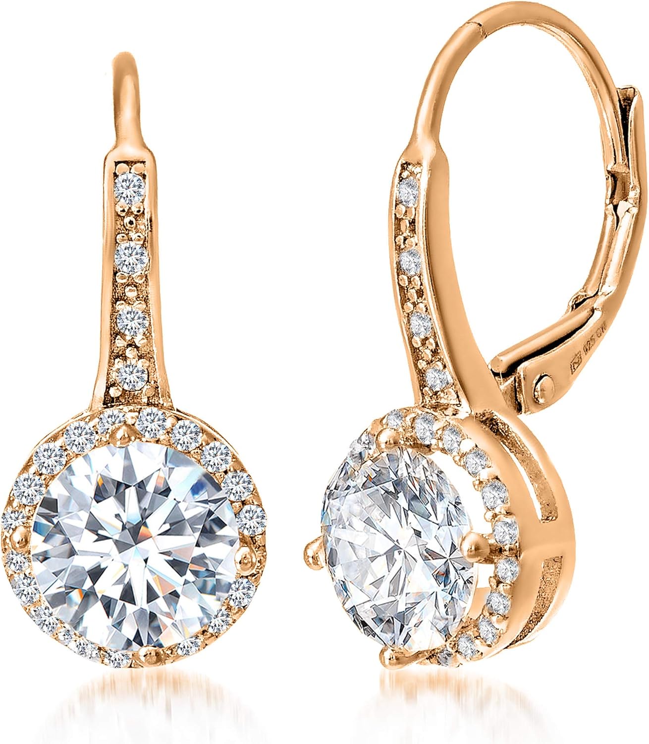 925 Sterling Silver Cubic Zirconia Halo Lever Back Dangle Bridal Earrings for Women