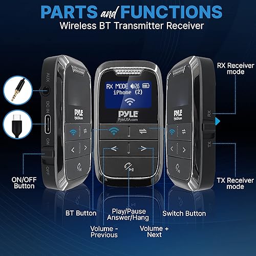 Miniatura 2 de Pyle Receptor transmisor de transmisión Bluetooth inalámbrico, adaptador de audio 2 en 1 para electrodomésticos, automóviles y otros usos, pantalla