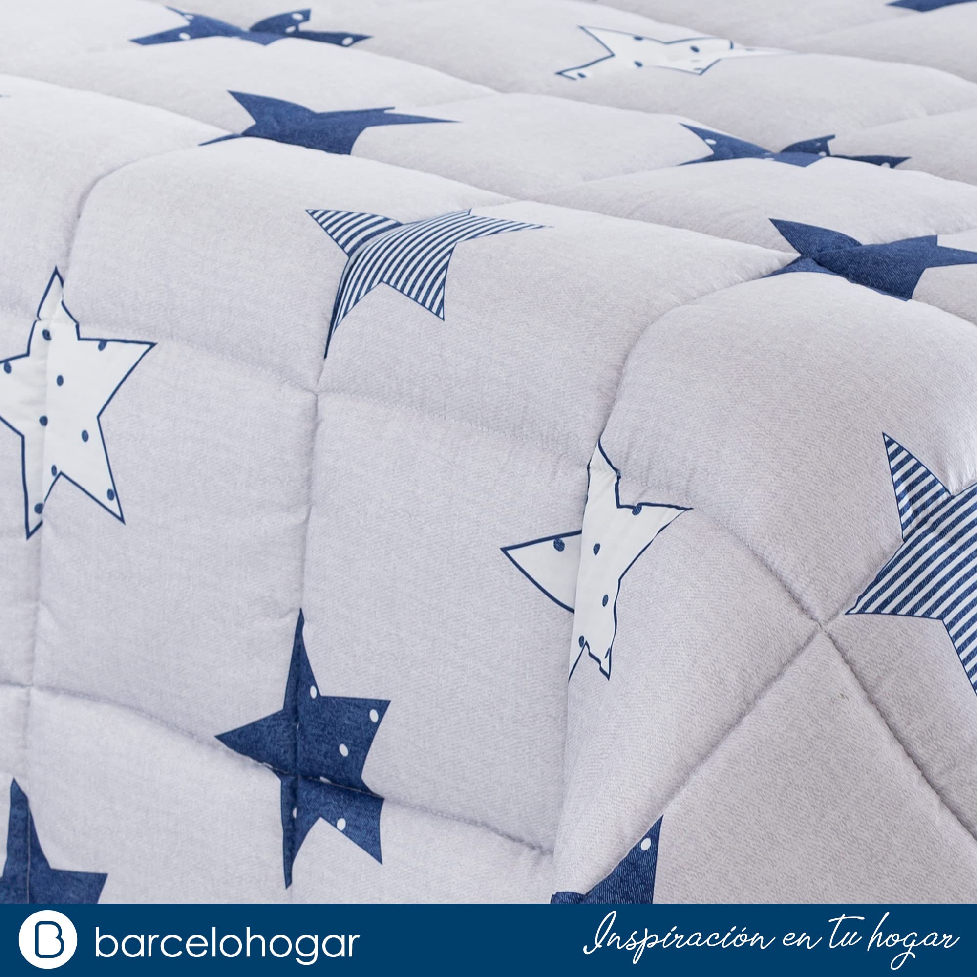 Barceló Hogar - Edredon Estampado Reversible Star, Color Único, Cama 105 cm, Medida 200x270 cm, Esquinas Redondas, Edredón Juvenil