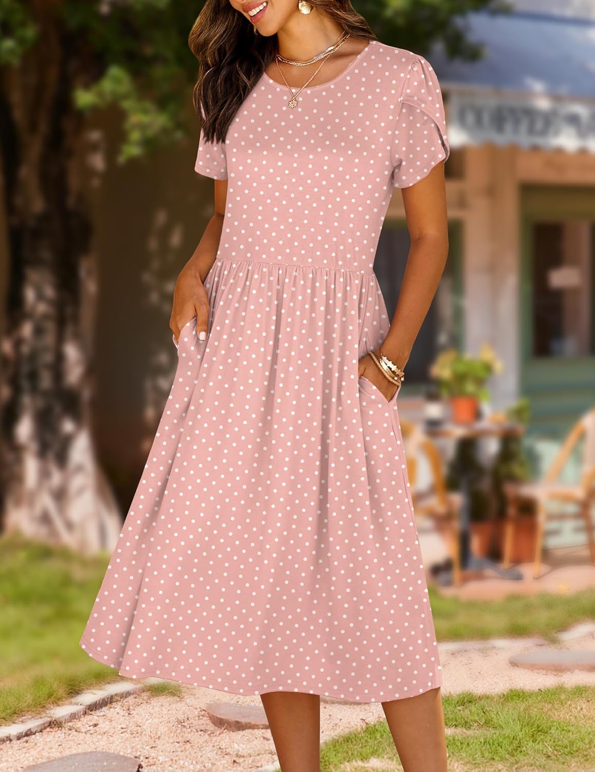 HOTOUCH Women's Summer A-Line Midi Dresses 2026 Casual Floral Short Sleeve T-Shirt Dress Flowy Beach Sundress with Pockets - Image 2