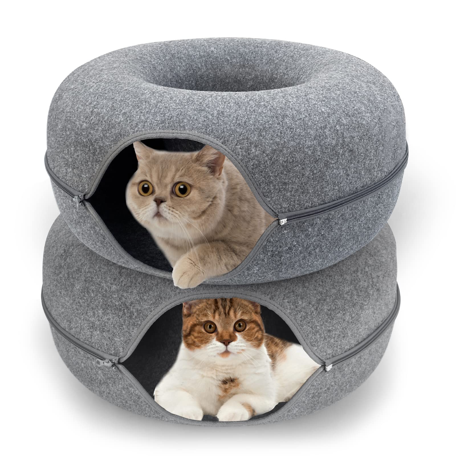 Cat Tunnel Bed, 2 Pack Large Cat House for Pet Cat Cave Bed, Detachable Round Felt & Washable Interior Cat Play Tunnel (2P -20 inch)