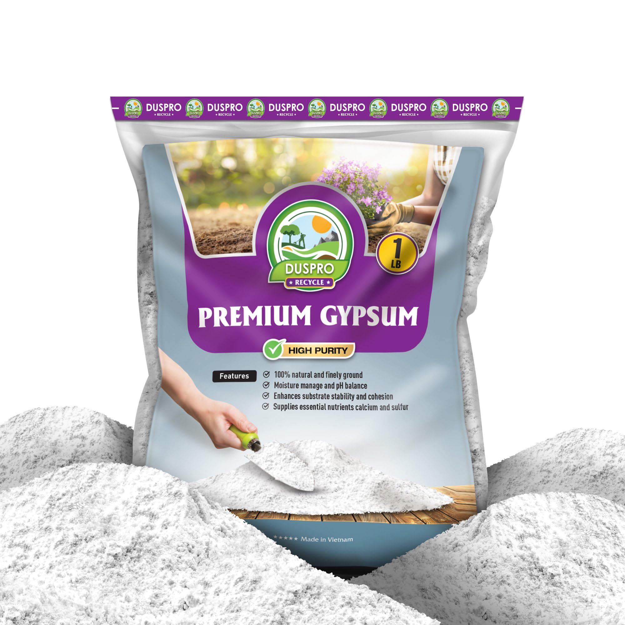 DUSPRO Recycle Gypsum Powder for Soil 1 LB, Calcium Sulfate for Lawns, Plants, Mushroom Growing