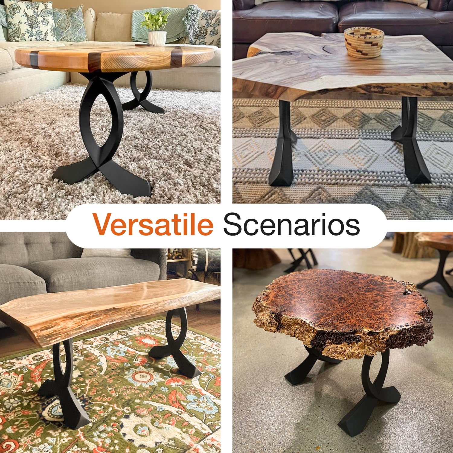 Flowyline Curva Handcrafted Black Metal Table Legs and Bases for