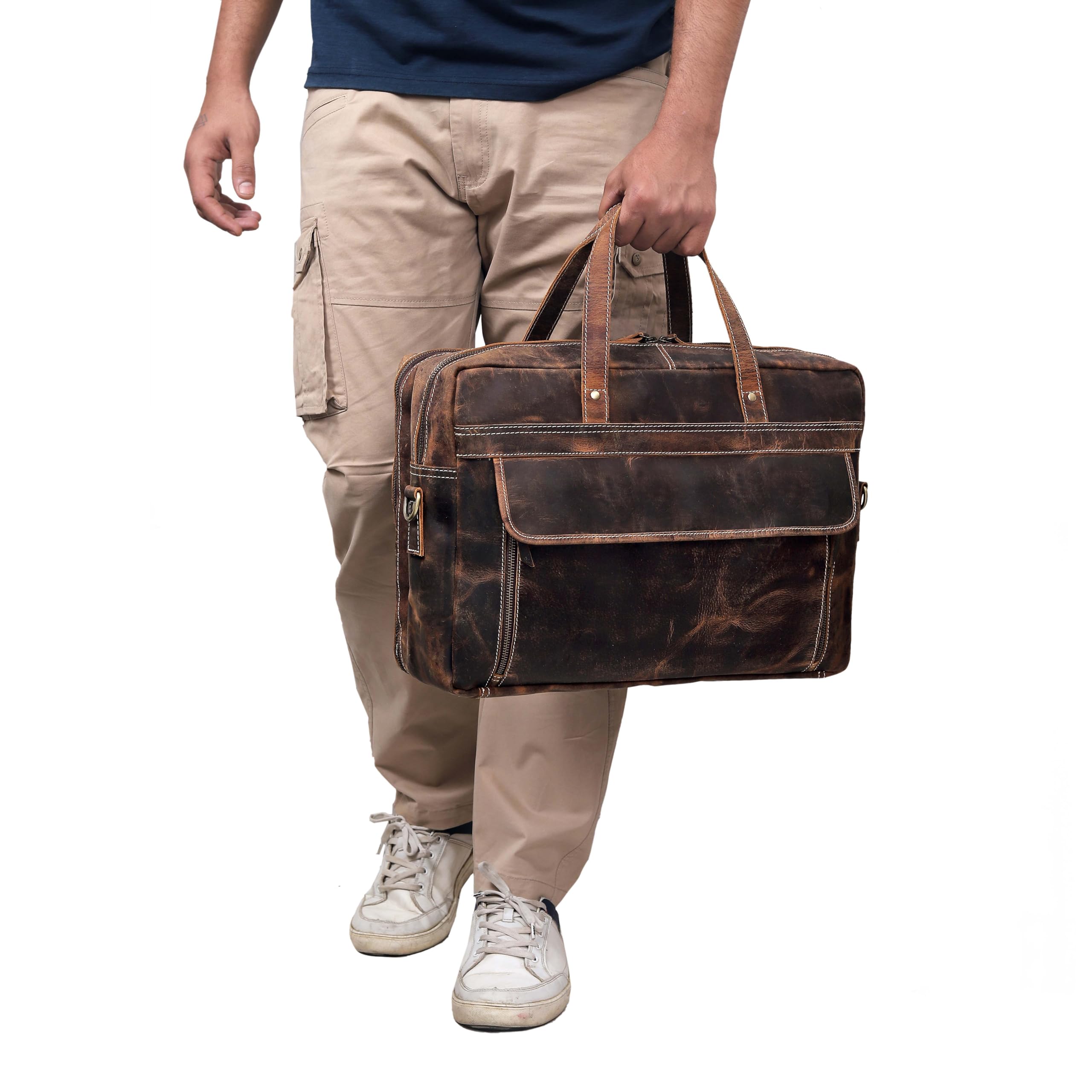 cuero Leather Briefcase Laptop Work Bag for Men Women Vintage Brown Genuine Leather Satchel Office Bag for Men Women Computer Messenger Shoulder Travel Bag Cureo