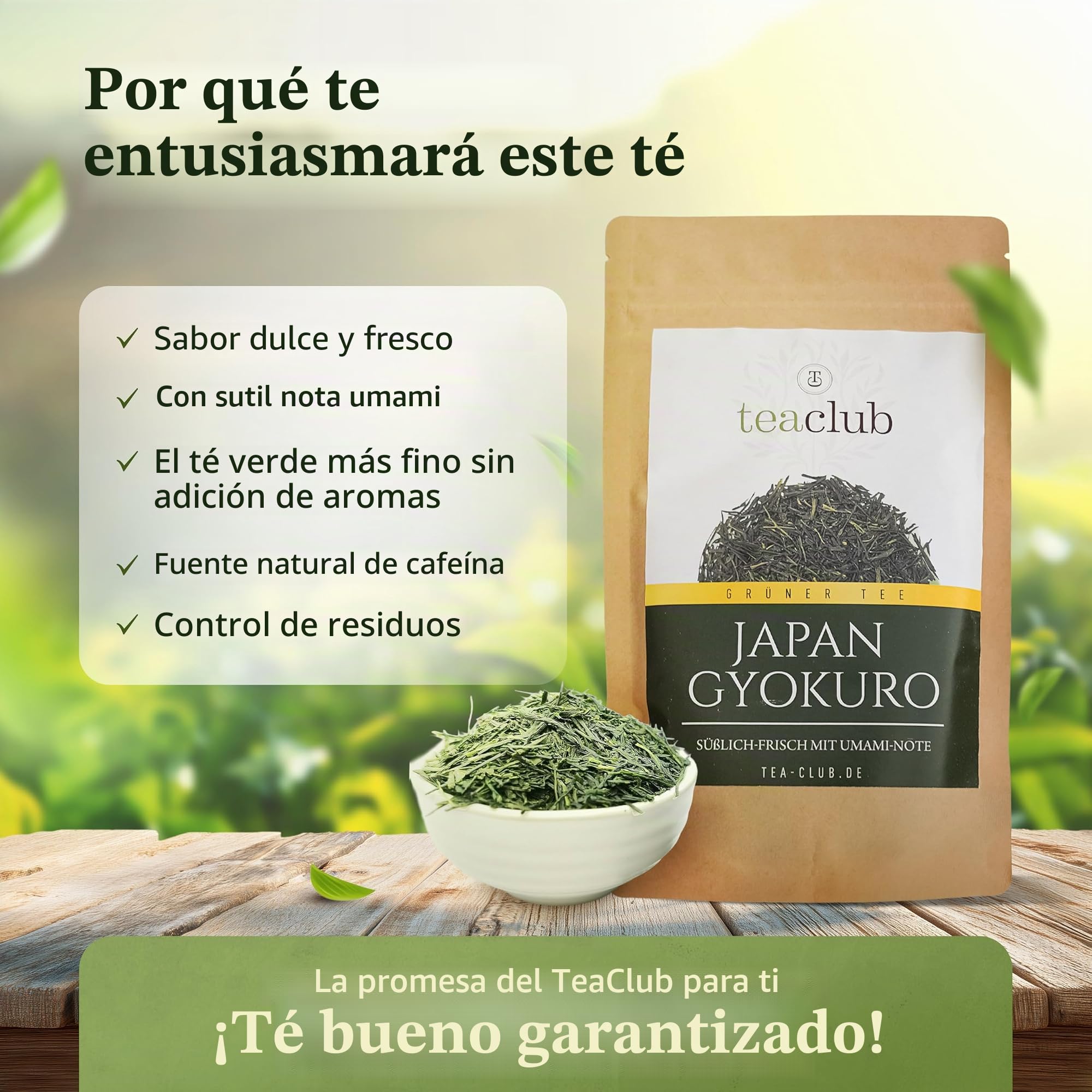 Japón Gyokuro Té Verde Kagoshima 500g, Té verde japonés hojas sueltas, fina dulzura y umami, TeaClub Té Verde