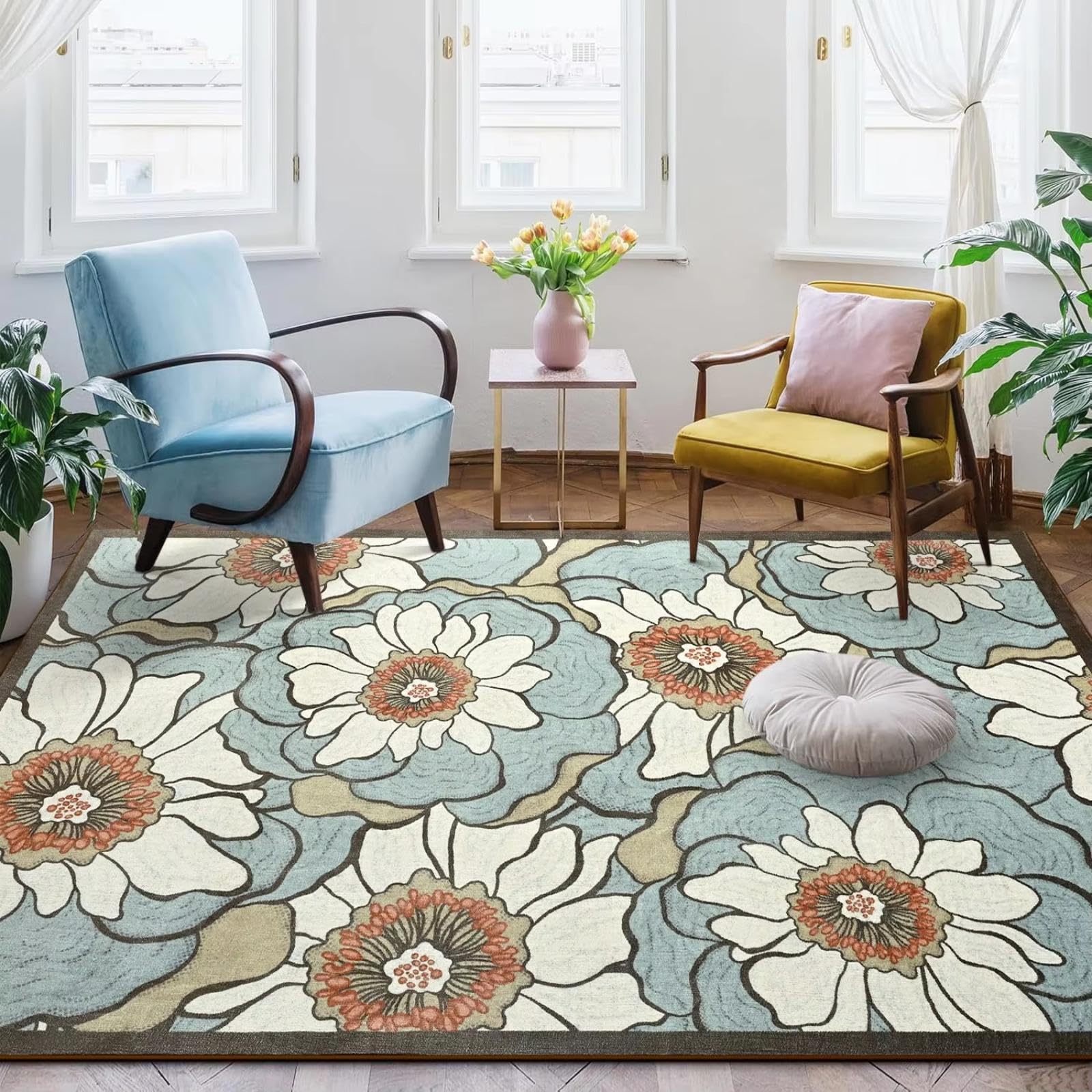 Tapis floral vintage doux 150x200 cm pour réchauffer un sol froid et embellir un salon
