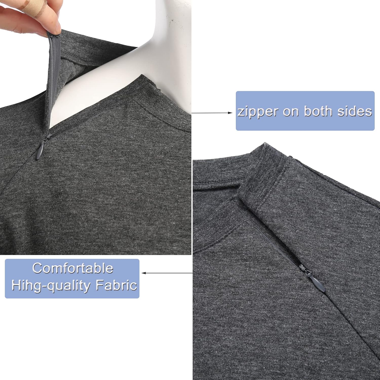 Deyeek Unisex Chemo Port Shirts Post Shoulder Surgery Recovery Shirts Tear Away Side Zippers Off Full Open Chemo Clothing - Image 3