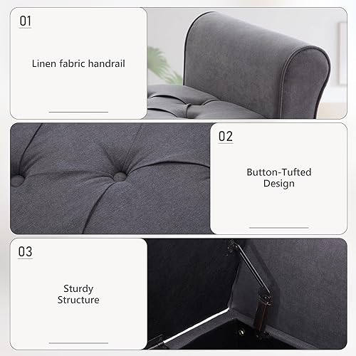 Miniatura 72 de HUIMO Banco de almacenamiento de 48 pulgadas, otomana de almacenamiento con brazos con patas de madera maciza de 7.5 pulgadas, banco de pie de cama