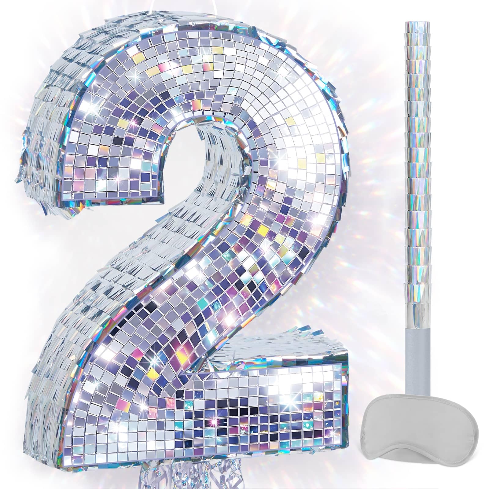 WERNNSAI Disco Number 2 Pinata Silver Second Birthday Party Decorations — image 1