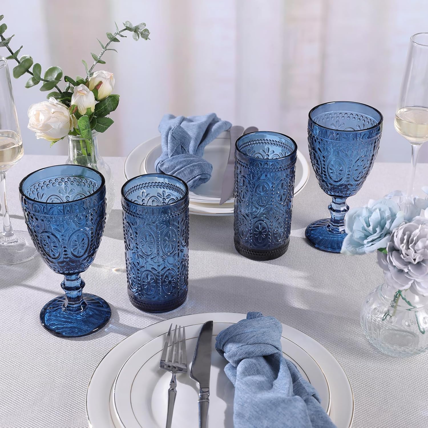 Blue Wine Glasses set of 4, Blue Goblets, Vintage Drinking Glassware, Colored Glassware Set for Party Home Wedding Baby Shower - Image 6