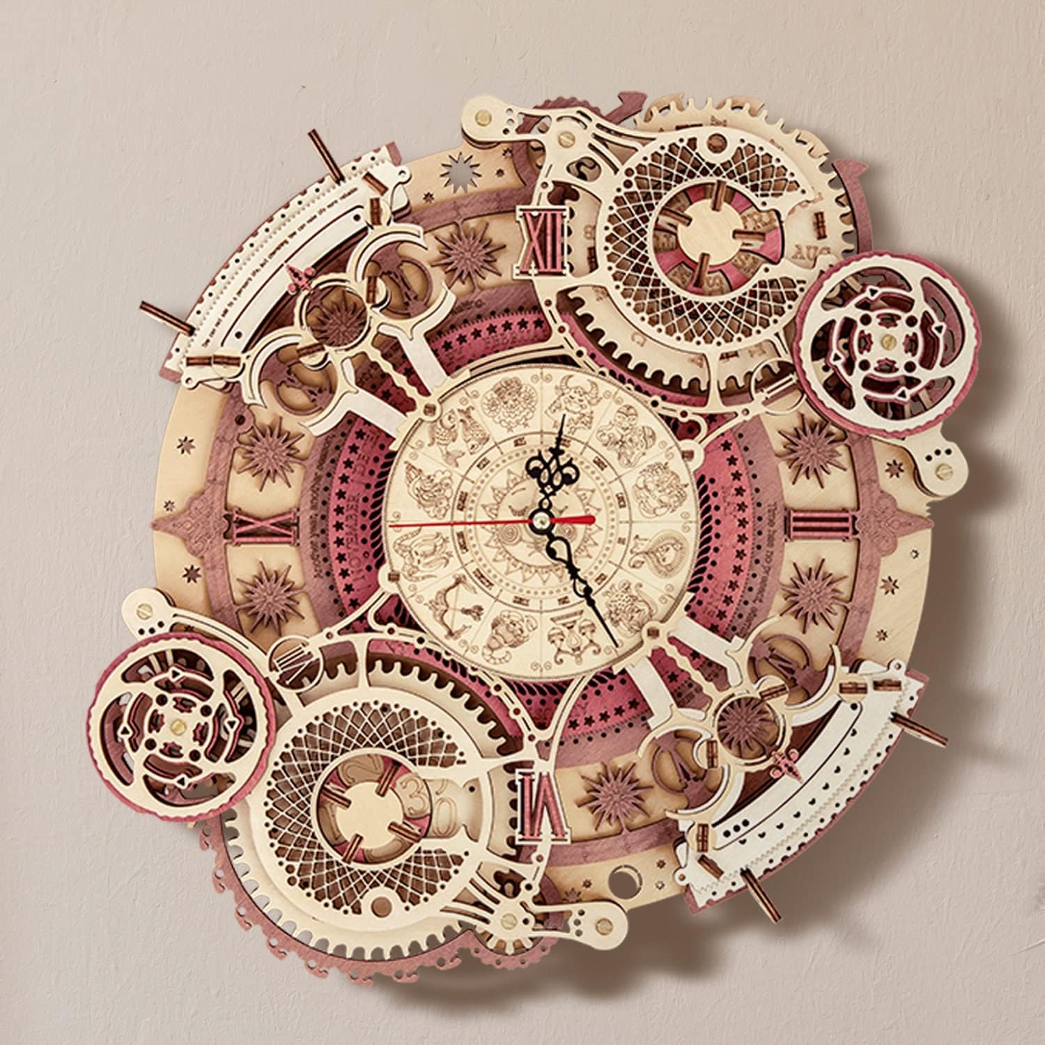 ROKR Wooden Model Clock Kits 3D Puzzles for Adults, Zodiac Clock Mechanical Puzzles for Adults, DIY Crafts/Hobbies/Decorations/Gifts for Men/Women/Family (Zodiac Clock)