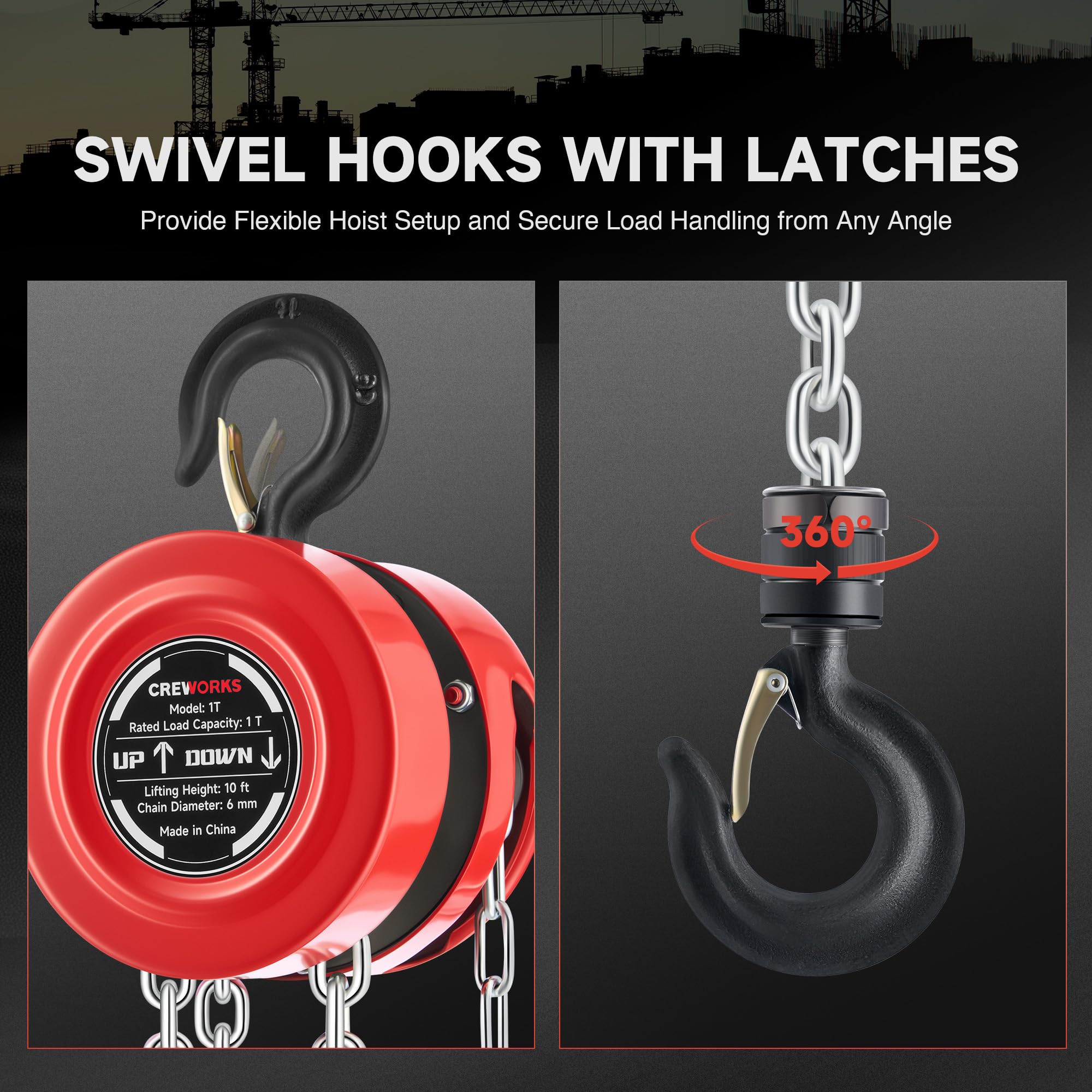 CREWORKS 1 Ton Hand Chain Hoist - Heavy Duty Lifting -5 CREWORKS 1 Ton Hand Chain Hoist - Heavy Duty Lifting -5