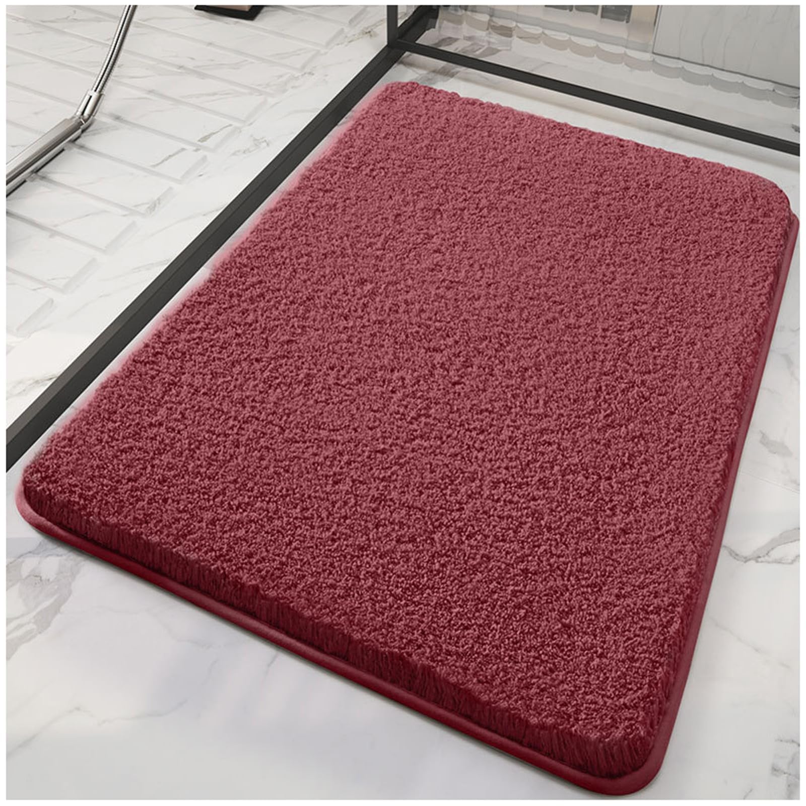 Tappeto da bagno antiscivolo, lavabile, morbido, spesso, assorbente, in microfibra, tappeto da bagno decorativo per la casa, tappeto soffice per doccia, camera da letto e soggiorno, rosso, 80 x