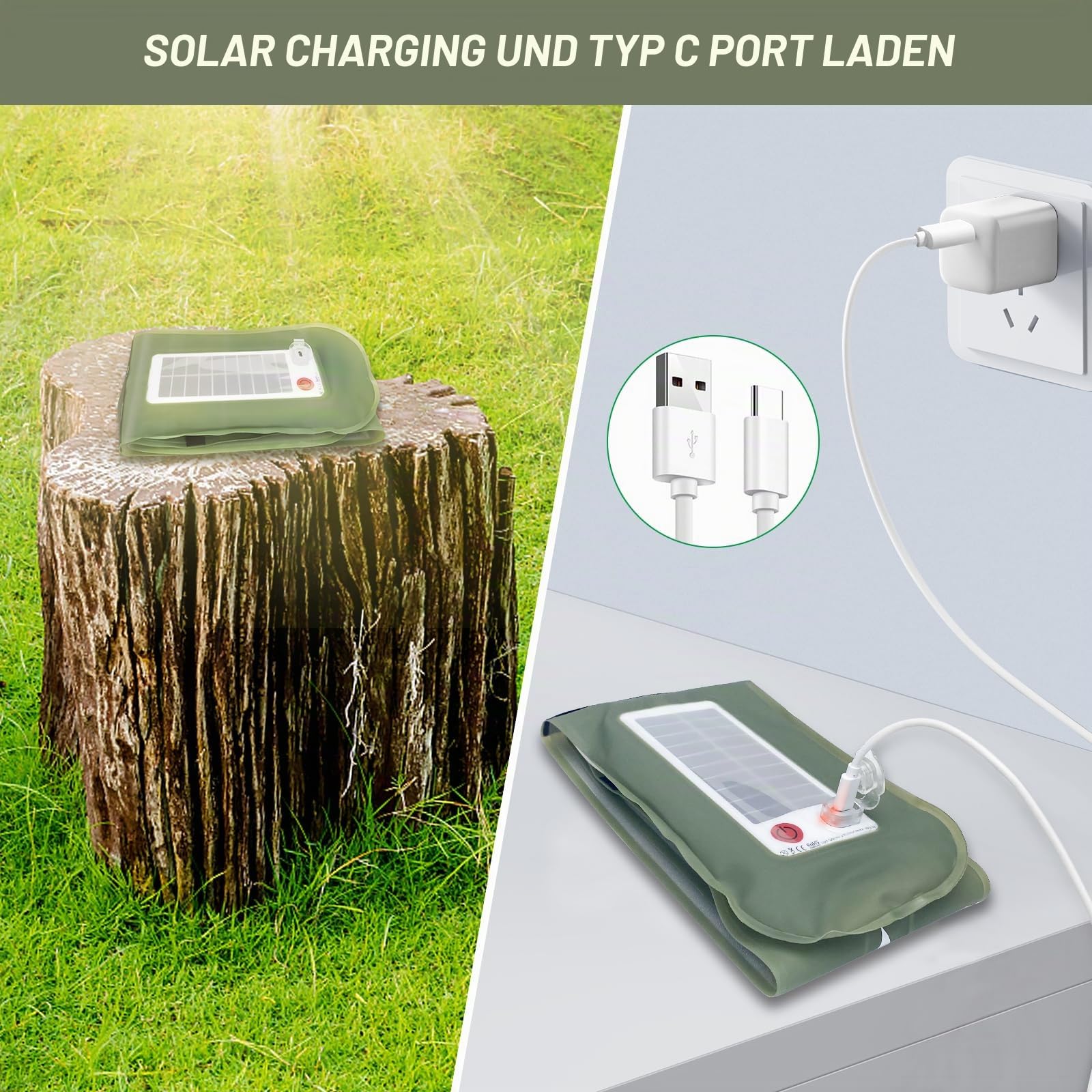 Qoolife Solar LED Campinglampe Aufladbar, Faltbare Camping Licht Lampe Energienbank mit 2 Lademethoden (Solar/USB) und 4 Lichtmodi für Outdoor, Stromausfällen, Notfall, Ausfälle, Angeln 85CM