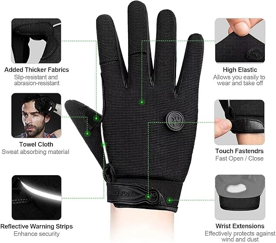 Bike Cycling Gloves for Men Women,Touchscreen Full Finger Shock-Absorbing 5MM Gel Pads MTB Road Bicycle Gloves for Mountain Biking,Running,Hiking,Outdoor Sports