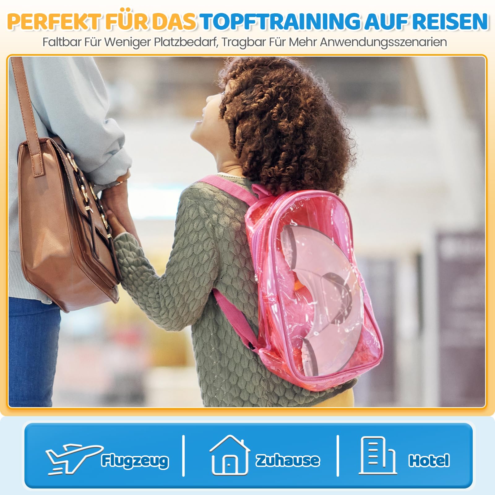 Orzbow Faltbarer Toilettensitz Kinder, Tragbarer Kinder Toilettensitz mit Weichgummi-Urin Barriere, Universal Klositz für Kinder mit Saugnapf, Einstellbare Länge, Einfach zu Benutzen, Weiß