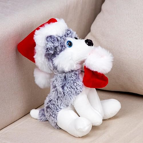 Miniatura 3 de Plushland Pawpal de Navidad con sombrero de Papá Noel, animales de peluche, marioneta de peluche de 8 pulgadas para niños, un regalo perfecto para