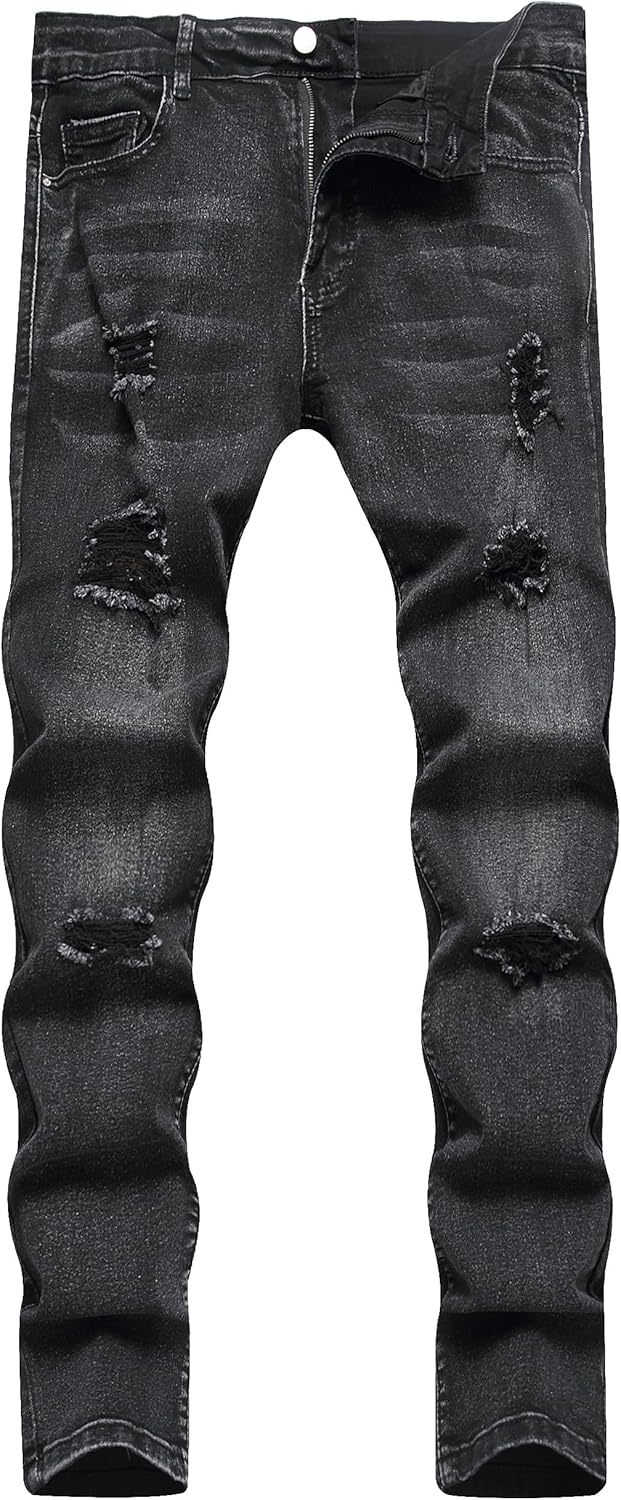 TIRANGER C Men's Ripped Skinny Slim Fit Stretch Distressed Destroyed Jeans Denim Pants