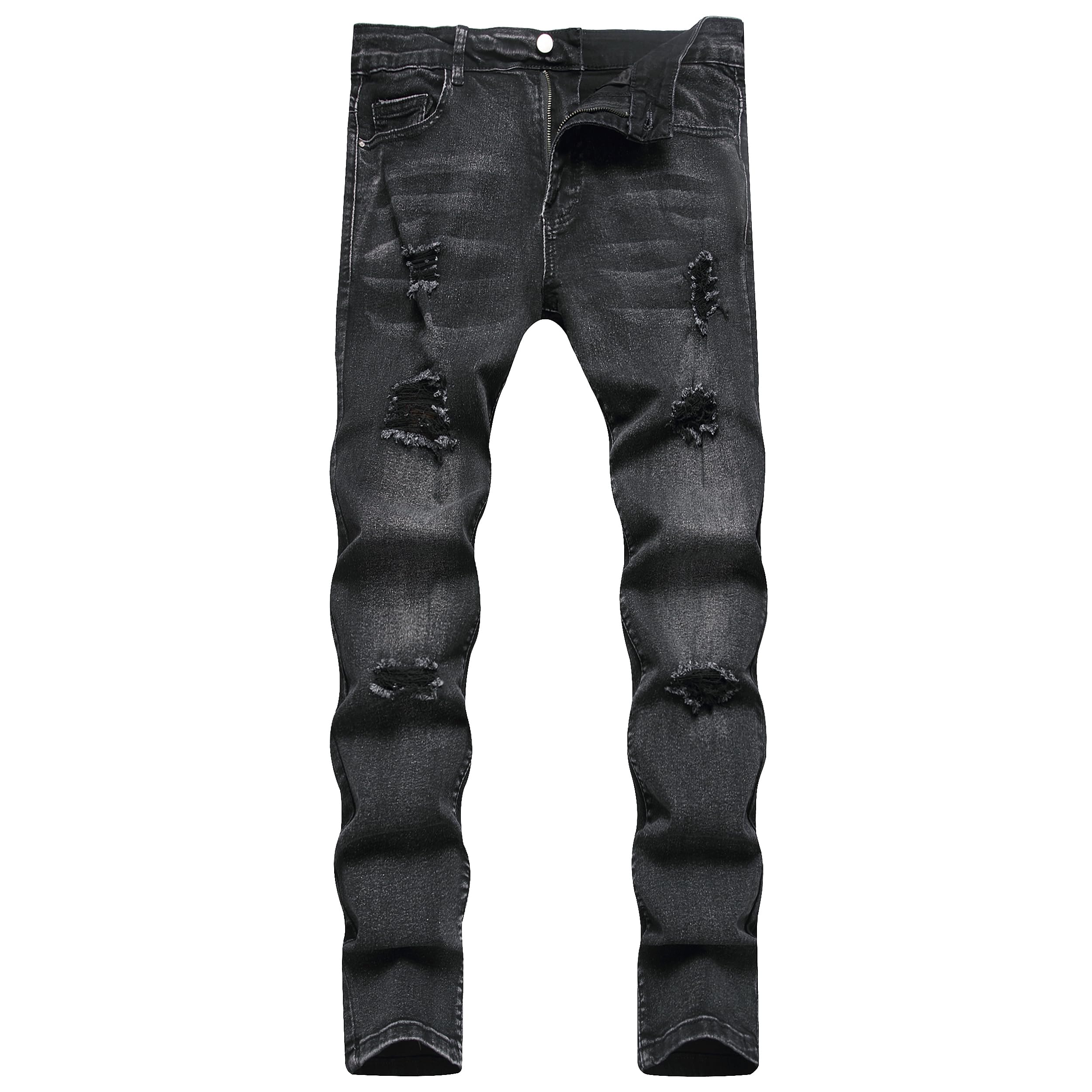 TIRANGER C Men's Ripped Skinny Slim Fit Stretch Distressed Destroyed Jeans Denim Pants