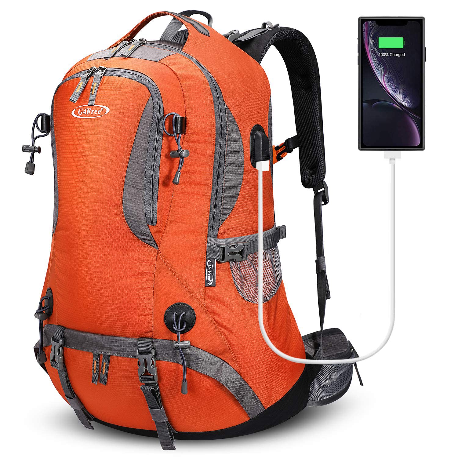 G4free Unisex Orange 50L Waterproof Hiking Backpack With Rain Cover For Mountaineering Travel Camping Hiking Outdoor Sports For Men Women, 50L, Rucksack Backpacks