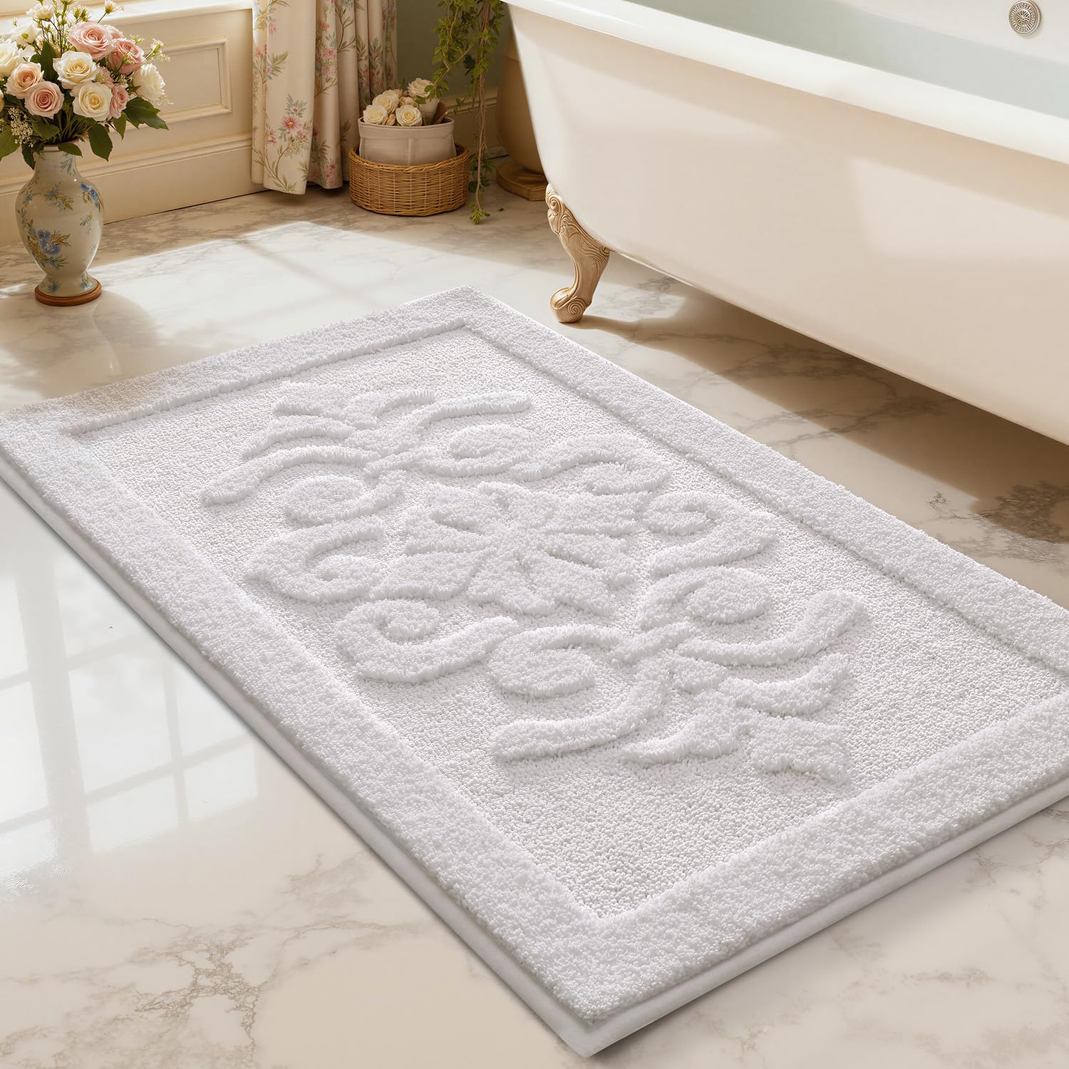 LUMI Ultra Absorbent Bathroom Rug Non Slip Rubber Backing, Machine Washable Bath Mat Soft Premium Microfiber, Elegant Luxury Bath Rugs Quick Dry for